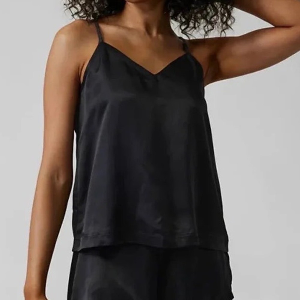 Athleta Calm Cool Cami XS Black Silky Cupro Sleep Loungewear Pajama Top Relaxed